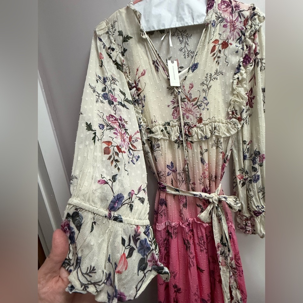 NWT Anthropologie Floral Long Sleeve Dress ~ Cream/Pink Gorgeous Fade Women’s 14 - Picture 10 of 15